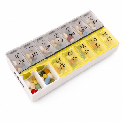 Organizér na léky 7 - týdenní RÁNO & VEČER, žluto šedý_5