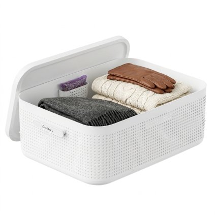 Úložný box do skříně s víkem a vonnou vložkou s levandulí, šatní organizér LISORA - M, 50  × 35,6 × 18 cm