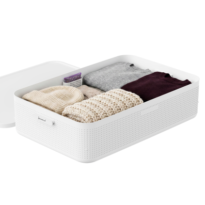 Úložný box do skříně s víkem a vonnou vložkou s levandulí, šatní organizér LISORA - XL, 73,5  × 47,5 × 18 cm