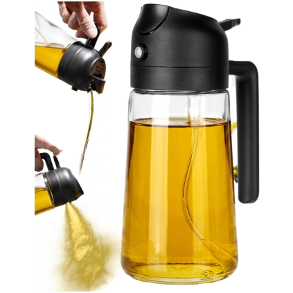 Skleněný rozprašovač a dávkovač na olej 2v1 450ml - čiré sklo