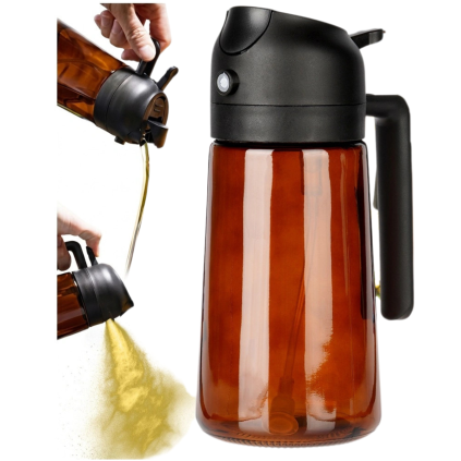 Skleněný rozprašovač a dávkovač na olej 2v1 450ml - hnědé sklo