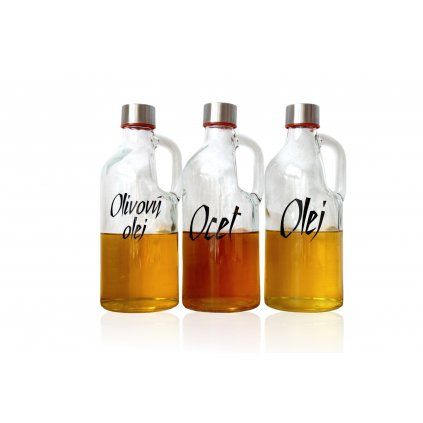 Láhev na olej, olivový a ocet, s uchem a uzávěrem na závit SADA 3*1,15l